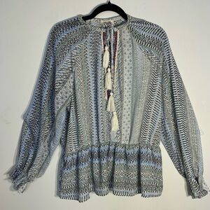 Boho umgee  Blue and White Patterned Blouse size M